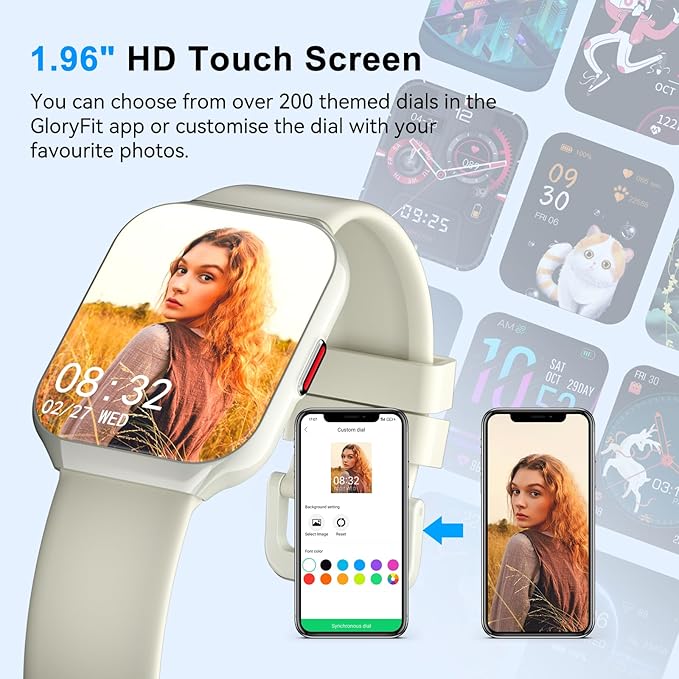 Smart Watch, 1.96" HD Smartwatches for Men Women, (Answer/Make Calls), IP68 Waterproof Fitness Watch, Heart Rate/Sleep/SpO2 Monitor, Fitness Tracker with 113+ Sport Modes, for iOS/Android (White)