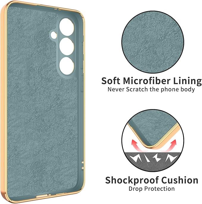 Dinick Gray for Samsung Galaxy S24+ Case with Ring Holder Kickstand [with Magnetic] Soft TPU Bumper, Glitter Gold Electroplated Cover Slim Thin Protective Phone Case for Galaxy S24 Plus