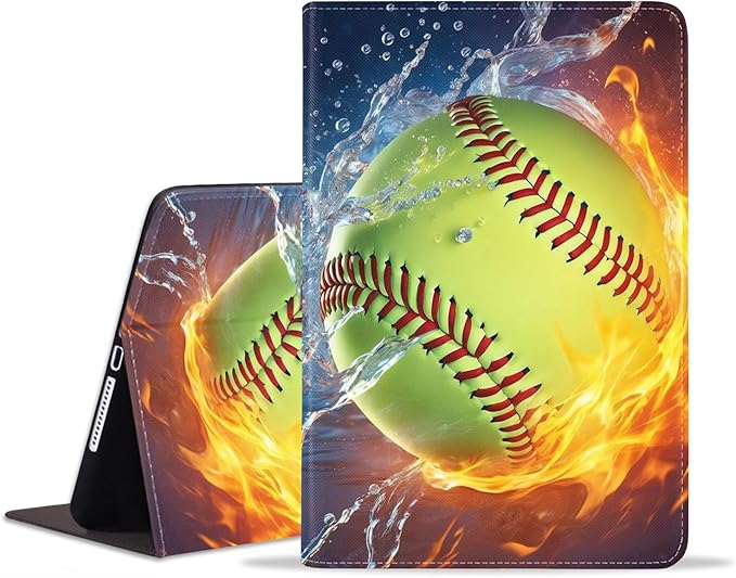 Case for Samsung Galaxy Tab A7 10.4 inch 2022/2020 (SM-T500/T503/T505/T507/T509), Premium PU Leather Stand Folio Cover with Auto Sleep/Wake, Burning Softball Fire and Water