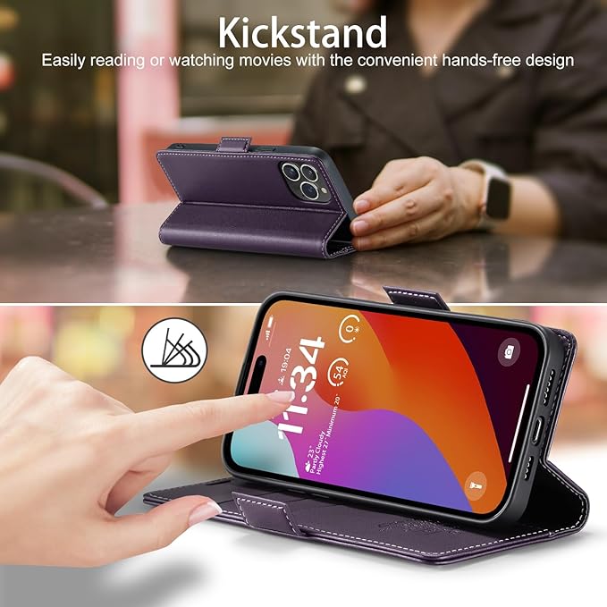 japezo iPhone 15 Pro Max 5G Wallet Case with [RFID Blocking],Card Holder Kickstand Magnetic,Leather Flip Case Wallet for iPhone 15 Pro Max 5G 6.7 Inch(Fashion Purple)