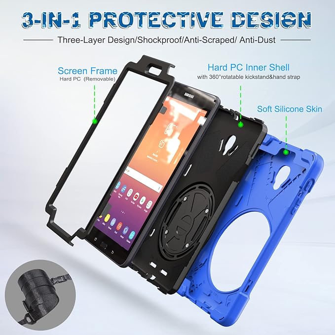 BRAECNstock for Samsung Galaxy Tab A 8.0 2017 Case (SM-T380/T385) Heavy Duty Shockproof Protective Case with Rotating Hand Strap Kickstand Shoulder Strap Galaxy Tab A SM-T380 Tablet Case Kids - Blue