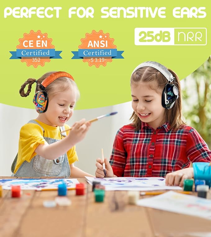 PROHEAR 032 2 Pack Kids Ear Protection, NRR 25dB Childrens Earmuffs, Adjustable Headband Safety Ear Muffs for Sports Events, Concerts, Airports - Orange & White