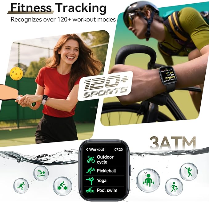 Smart Watches for Women Men, 1.85" AMOLED Screen Smartwatch Compatible iPhone Android Phone (Answer/Make Call), 24/7 SpO2 Sleep Heart Rate Monitor,3ATM Waterproof, Fitness Tracker Watch 120+ Sport