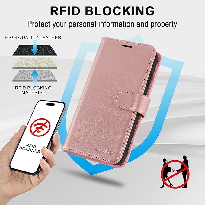 MONASAY Wallet Case Fit for Samsung Galaxy S23 FE 6.4 inch 5G,[RFID Blocking] Flip Folio Leather Cell Phone Cover with Credit Card Holder, Rosegold
