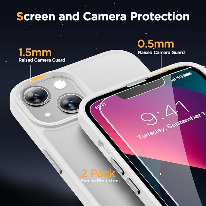 Miracase Magnetic for iPhone 13 Case 6.1 inch (Compatible with MagSafe)（with 2X Screen Protectors） Military-Grade Protection, Anti-Fingerprint Translucent Matte Phone Case Cover, White