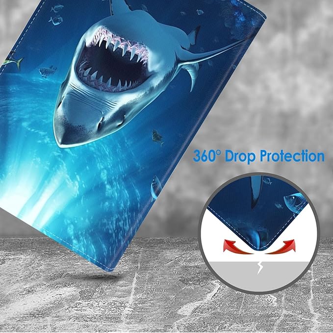 Case for Samsung Galaxy Tab S10 Lite / S10 FE / S9 FE 10.9-Inch / S9 11-Inch, Slim Lightweight PU Leather Stand Cover with Auto Wake/Sleep, Great White Shark