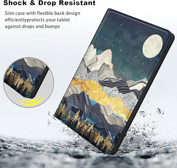 Slim Case for Samsung Galaxy Tab S10 FE / S9 FE 5G 10.9" & Tab S9 11", PU Leather Protective Cover, Multi-Angle Stand, Auto Sleep/Wake, Mountain Landscape