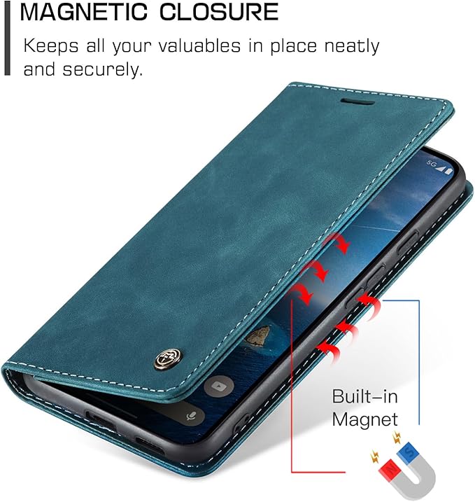 for Google Pixel 9a Case, Flip Wallet Leather Case with Card Holder Magnetic Closure Shockproof Kickstand Protective Phone Cases Cover for Pixel 9a, Blue-Green