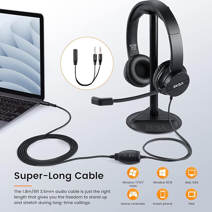 Headsets with Microphone for Laptop, 3.5mm Wired Computer Headset Super-Lightweight Noise Cancelling Headphones with in-line Control Volume & Mute, PC Headset Perfect for Classroom, Home or Office