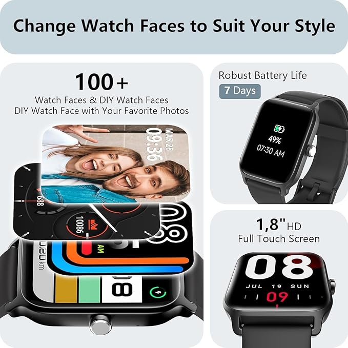 Tensky Smart Watch for Men Android & iPhone, Alexa Built-in, 1.8" Fitness Tracker with Answer/Make Call, IP68 Waterproof/SpO2/Heart Rate/Sleep/Monitor, Activity Tracker for 100+Sport Modes