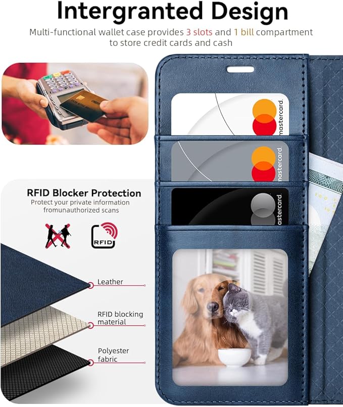 OCASE Compatible with Galaxy S25 Wallet Case, PU Leather Flip Folio Case with Card Holders RFID Blocking Kickstand [Shockproof TPU Inner Shell] Protective Phone Cover 6.2 Inch 2025, Spliced Blue