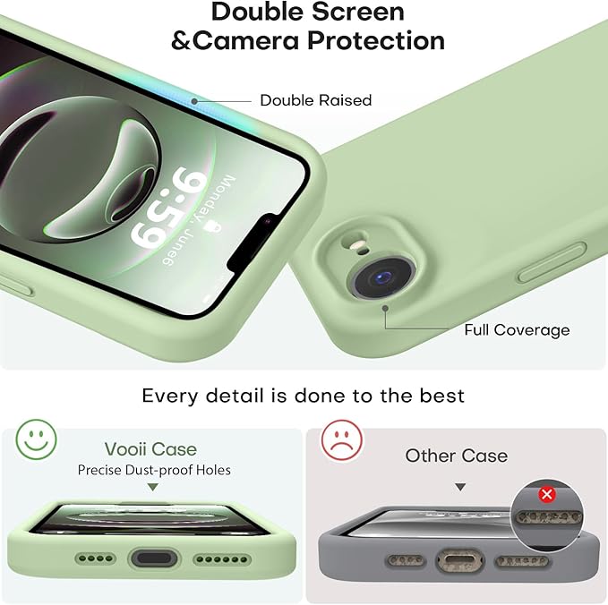 Vooii Compatible with iPhone 16e Case, Liquid Silicone Upgrade [Camera Protection] [Soft Anti-Scratch Microfiber Lining] Shockproof Phone Case for iPhone 16e 6.1 inch - Matcha