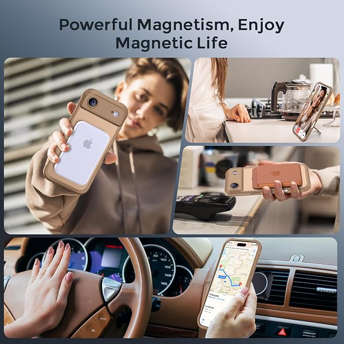 MOCCA Compatible with iPhone Air Case with Magnetic Invisible Stand [Full Camera Protection] [Compatible with Magsafe] Military Drop Shockproof Translucent Matte Phone Case Cover 6.5",Brown