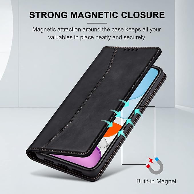Jasonyu Flip Wallet Case for iPhone 11,Leather Magnetic Folio Cover with Card Holder,Kickstand - TPU Shockproof Durable Protective Phone Case,Black