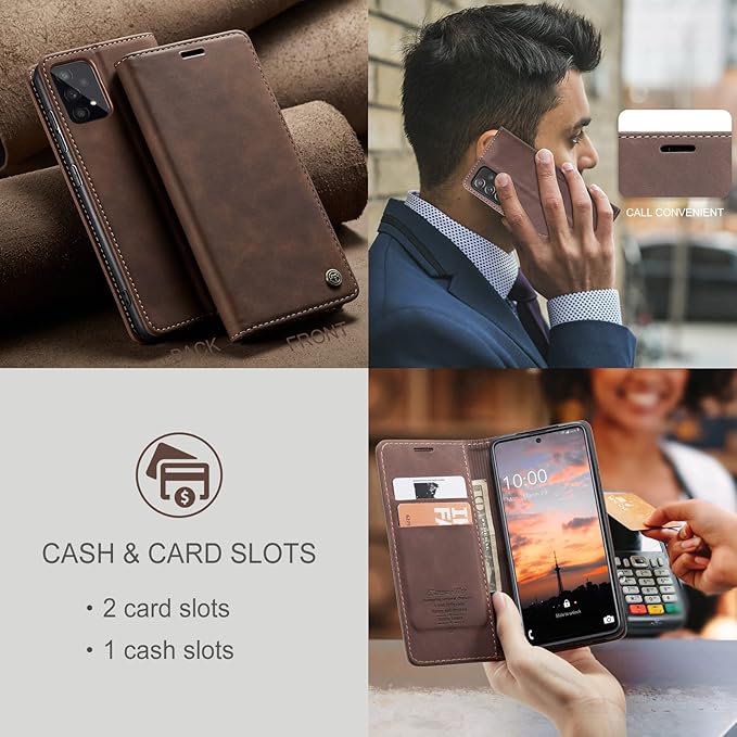 for Samsung Galaxy A33 5G Case, Flip Wallet Leather Case with Card Holder Magnetic Closure Shockproof Kickstand Protective Phone Cases Cover for Samsung A33 5G,Coffee