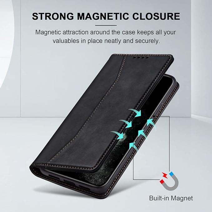 Jasonyu Flip Wallet Case for iPhone 11 Pro,Leather Magnetic Folio Cover with Card Holder,Kickstand - TPU Shockproof Durable Protective Phone Case,Black