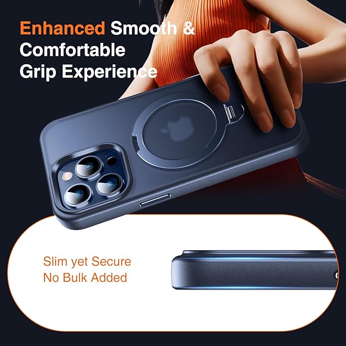 360° O-Ring MagStander for iPhone 13 Pro Case with Magnetic Kickstand Ring Holder [Compatible with MagSafe][360°Rotate Stand Ring][Military Shockproof] iPhone 13 Pro Phone Cover Matte Blue