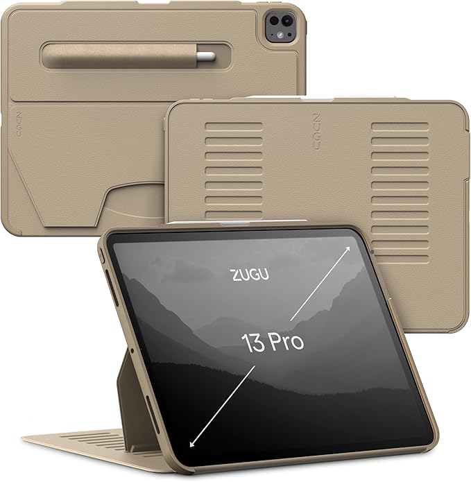 Zugu Case for iPad Pro 13 (M4) 2024, Slim Protective Cover with Apple Pencil Holder, Auto Wake/Sleep, Multiple Viewing Angles, iPad Pro 13 Inch Cover, Phone Protectors, Sand