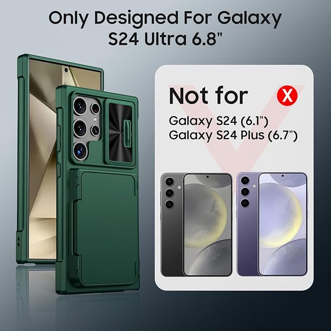 for Samsung Galaxy S24 Ultra Wallet Case with RFID Blocking Card Holder, Camera Cover and Kickstand, Full Body Shockproof Wallet Case for S24 Ultra 6.8In for Women Men-Dark Green(Upgraded)