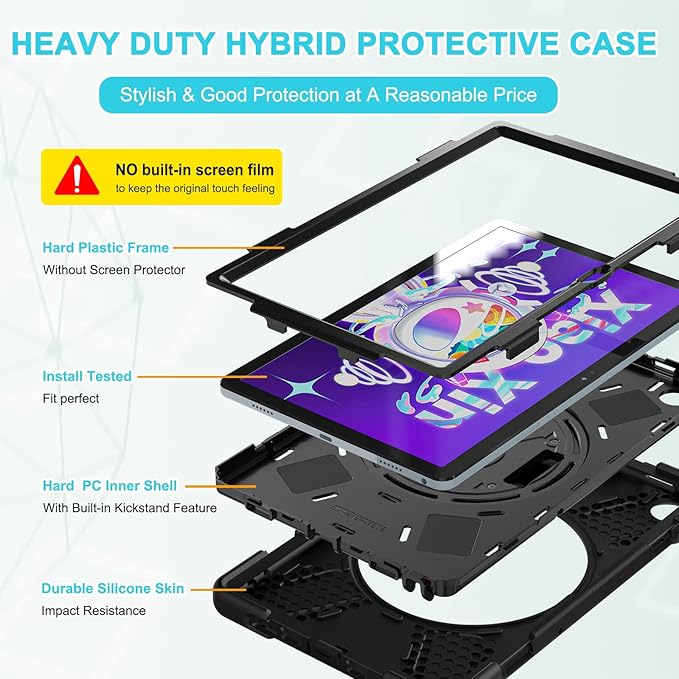 TSQQST Case for Lenovo Tab M10 Plus 10.6 Inch 2022 3rd Gen (TB-125F/TB-128F) with Stand Hand Strap Shoulder Strap | Heavy Duty Rugged Kids Case for Tablet Lenovo M10 Plus 10.6" (Black)