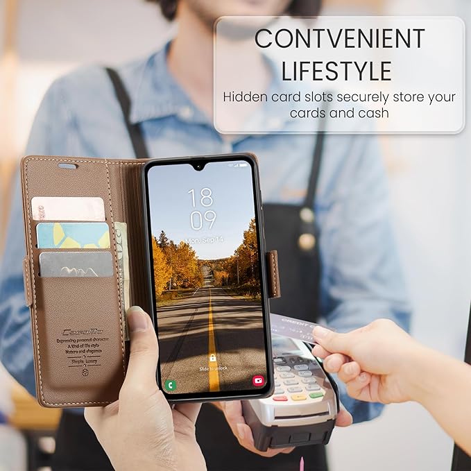 for Samsung Galaxy A05s Case, Premium PU Leather Wallet Case Flip Cover with [RFID Blocking][Card Holder][Stand Function] Shockproof Protective for Samsung Galaxy A05s, Brown