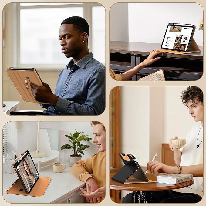 MoKo for iPad (A16) 11th Generation Case 11 inch 2025, iPad 10th Generation Case 10.9" 2022 with Pencil Holder & Pocket, Premium Leather Folio Stand Cover, Multiple Viewing Angles, Black Red Brown