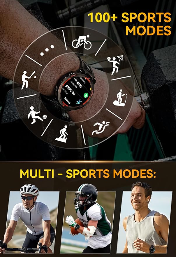 Military Smart Watch for Men with LED Flashlight Tactical Smart Watch 1.53”HD Screen Rugged Smartwatch 3ATM Waterproof 100+ Sports Fitness Tracker with Heart Rate Monitor for iOS Android