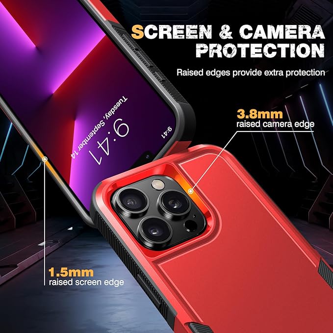 Diaclara Designed for iPhone 13 Pro Max Case, [with Privacy Screen Protector] [Anti Spy] [Military Grade Drop Protection] Heavy Duty Full-Body Shockproof Phone Case, Red