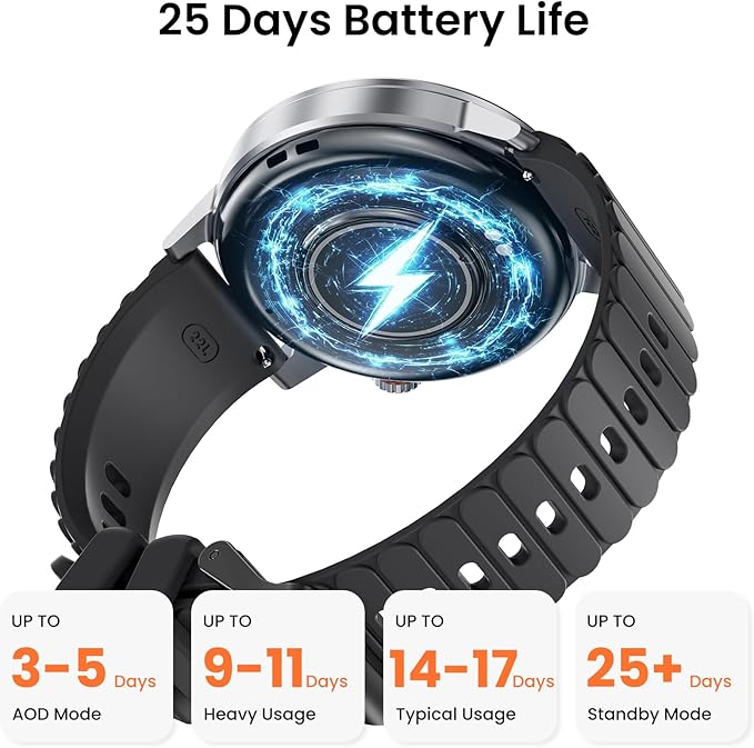 KOSPET Smart Watch for Men, 25 Days Battery, 1.43" AMOLED Smartwatch for iPhone&Android, IP68 Waterproof, 24/7 Heart Rate & Sleep Monitor, 170+ Sport Modes, Bluetooth Call (Answer/Make) Black