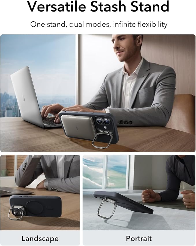 ESR Silicone Case for iPhone 17, Built-in Camera Stash Stand Compatible with MagSafe, Military-Grade Drop Protection Magnetic Phone Case for iPhone 17, Cloud Series, Black