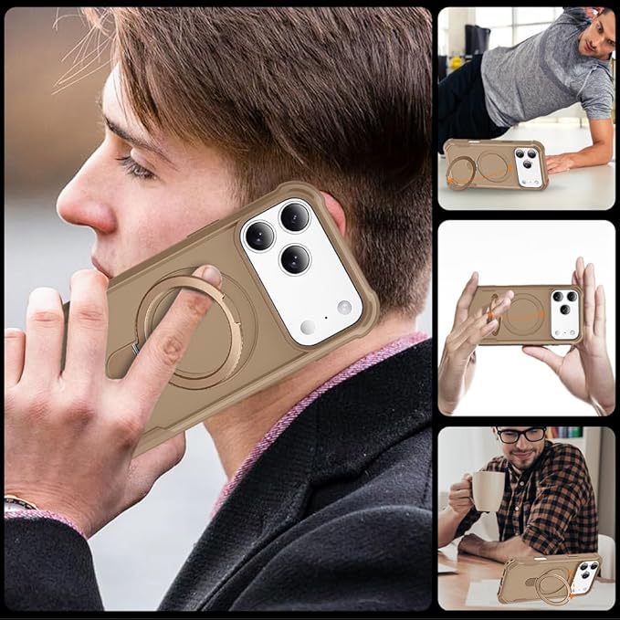 Designed for iPhone 17 Pro Max Case with Magnetic Stand [Military Drop Protection][Compatible with Magnet] Shockproof 17 Pro Max Phone Case with Ring Holder, Khaki