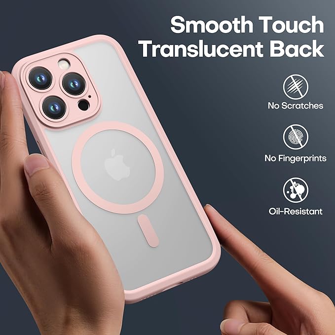 ImpactStrong Magnetic Guard Designed for iPhone 15 Pro Max Case [Camera Protection] [Military Grade Drop Tested] [Compatible with MagSafe] Slim Translucent Matte Phone Case (6.7") - Pink