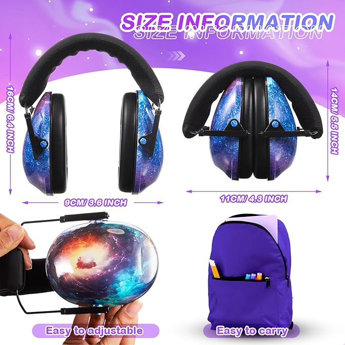 Amylove 6 Pcs Kids Noise Cancelling Headphones 27db Adjustable Earmuffs for Autism Sensory Toddler Children(Starry Color)