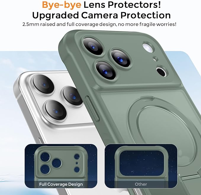 MOCCA Compatible with iPhone 17 Pro Case with Magnetic Invisible Stand [Full Camera Protection] [Compatible with Magsafe] Military Drop Shockproof Translucent Matte Phone Case Cover 6.3",Calke Green