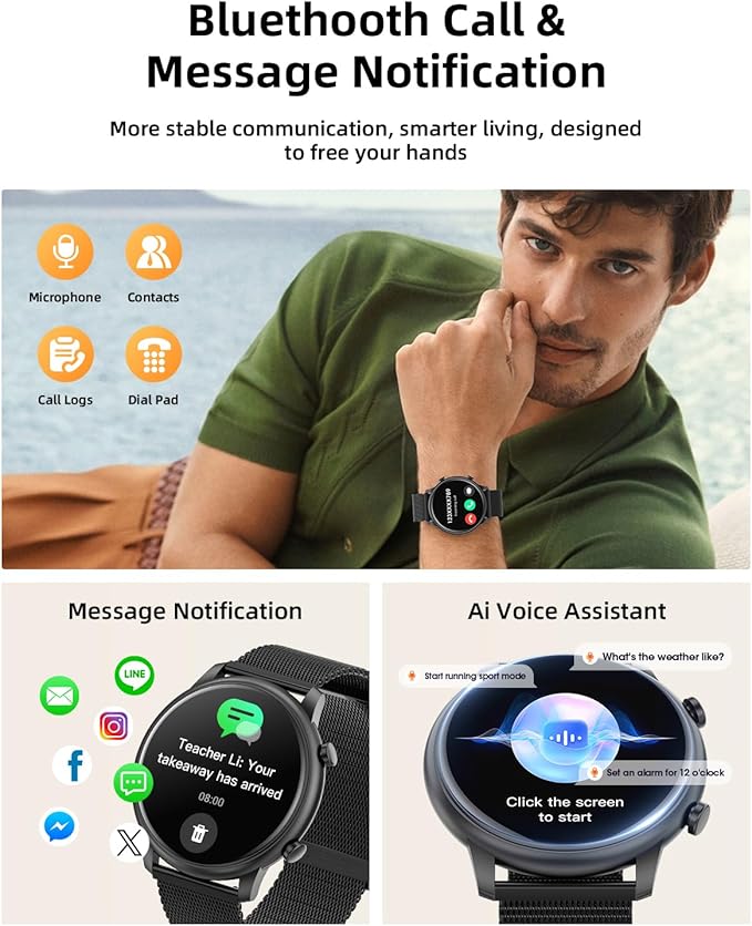 Hwagol Smart Watches for Women Android Phones iPhone Compatible(Bluetooth Call),1.39'' Round Sports Watch Fitness Tracker Heart Rate/SpO2/Sleep Monitor,Pedometer (Black Steel)