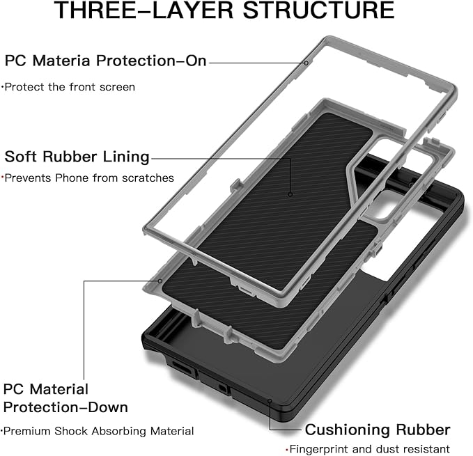 for Samsung Galaxy S25 Ultra Case Heavy Duty Protective Case Shockproof Dropproof 3-Layer Full Body Protection [Without Screen Protector] Tough Rugged Case for Galaxy S25 Ultra,Black/Grey