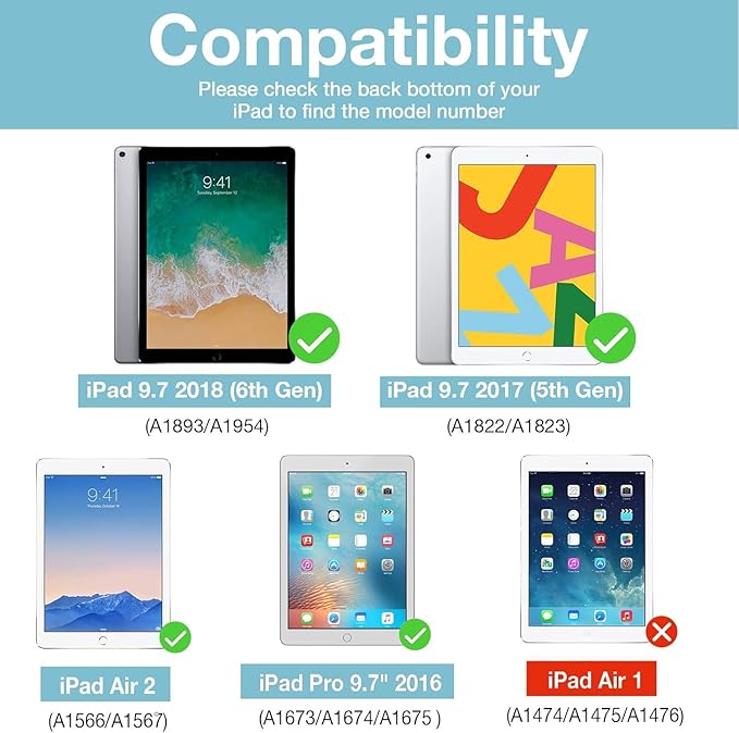 DreamerX Case for iPad 6th Generation 9.7 inch 2018, iPad 5th Gen 2017, iPad Air 2, iPad Pro 9.7'', Shockproof Drop Protective Business Cover with Pencil Holder Rotating Bracket Shoulder Strap, Black