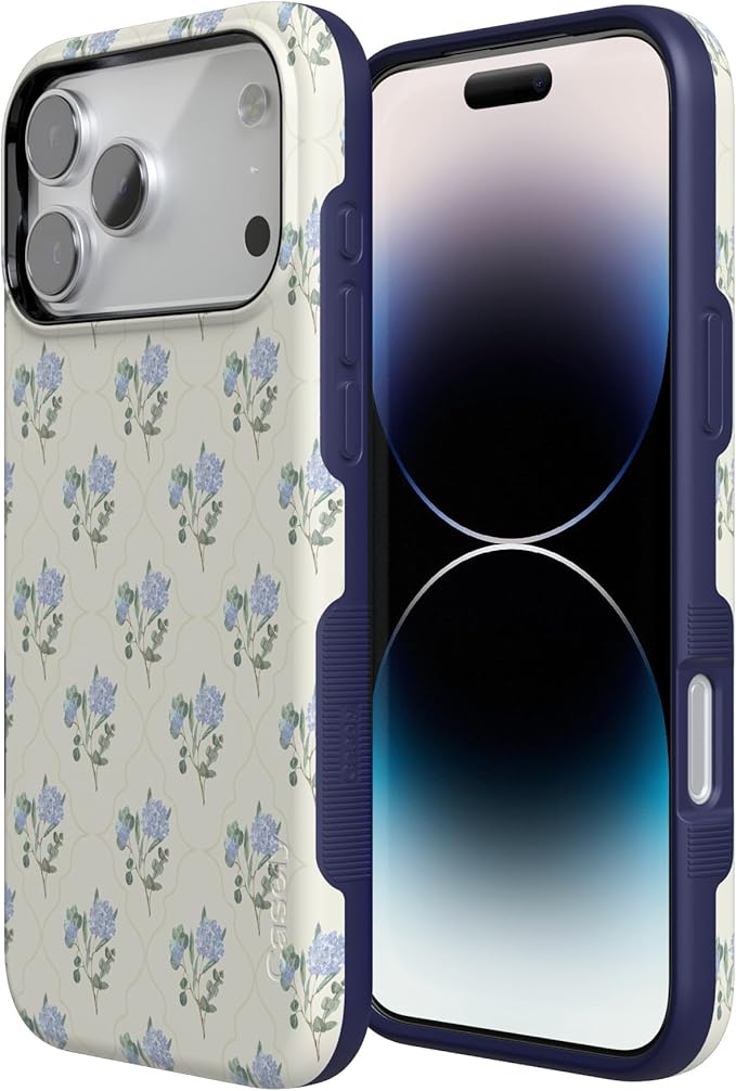 Casely iPhone 17 Pro Case | Vintage Garden | Blue Hydrangea | Compatible with MagSafe | Bold Protective Design