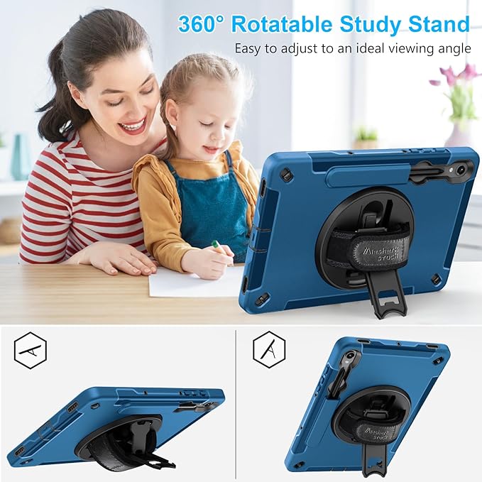 Case for Galaxy Tab S10 Lite &S10 FE S9 FE 10.9"/S9 11 Inch: TPU Cover for Samstng Tablet S10 FE/ 2025/ S9 FE & S9 2023 5G with Screen Protector- Stand- Handle-Shoulder Strap-S-Pen Holder-Blue