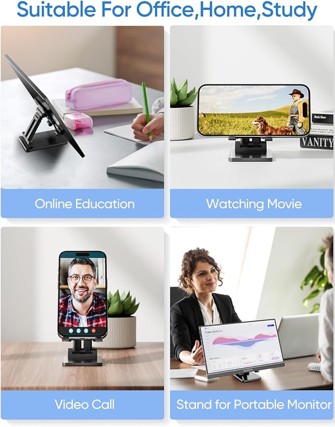 ARZOPA Cell Phone Stand Angle Height Adjustable Phone Holder for Desk, Foldable Phone Stand, Compatible with iPhone, iPad, Surface Pro, Portable Monitor 7" - 15.6"