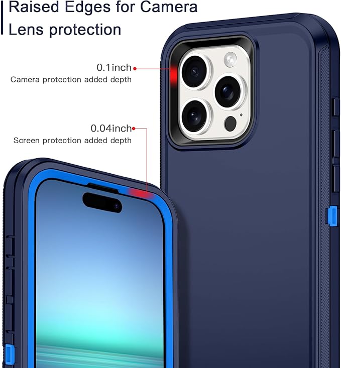 for iPhone 15 Pro Case Shockproof Dust/Drop Proof 3-Layer Full Body Protection [Without Screen Protector] Rugged Heavy Duty Cover Case for Apple iPhone 15 Pro 6.1" 2023,Navy Blue