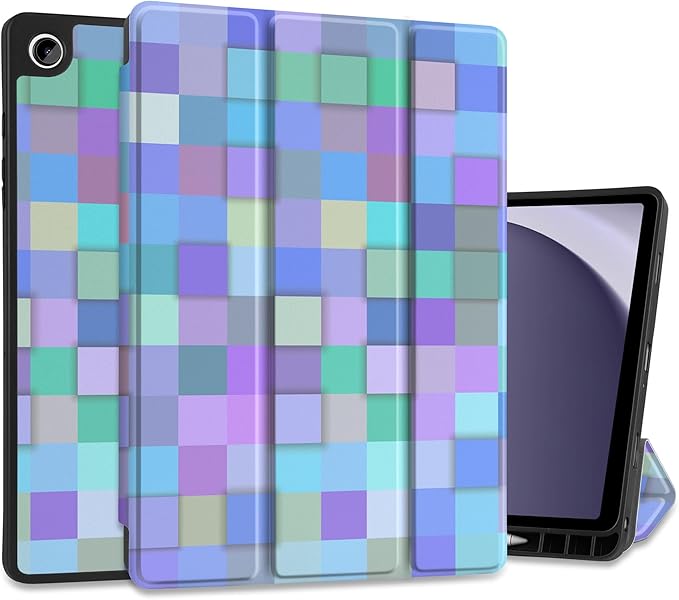 MEEgoodo Case for Samsung Galaxy Tab A9 Plus 11 inch Cover 2024 2023 with S Pen Holder, A9+ Smart Tablet Cases with Leather Trifold Stand+Soft TPU Back Shell+Smart Auto Wake/Sleep, Light Blue Mosaic
