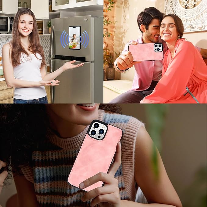 TwoHead Wallet Case Compatible with iPhone 15 Pro,Detachable Magnetic Phone Case,All-Round Protective Leather Phone Case with Card Holder,6.1",Pink