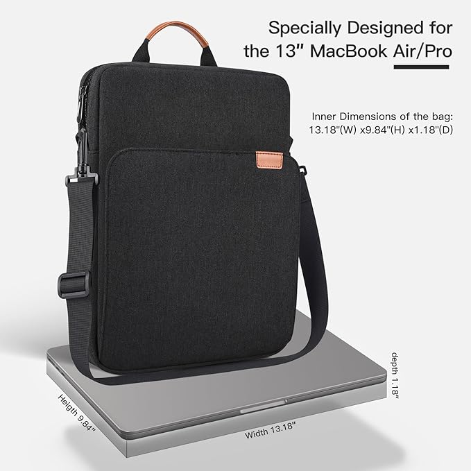 13 Inch Laptop Sleeve Carrying Bag for 2025-2022 MacBook Air 13.6 M4/A3240 M3/A3113 M2/A2681, Protective MacBook Air 13 Shoulder Travel Case, Black
