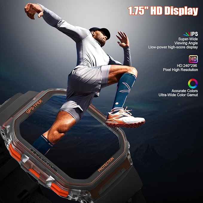 Military Smart Watches Built-in GPS, 100+ Sport Modes for Men with, Smartwatch for Android Phones and iPhone, 1.75" HD Screen Bluetooth Call 24/7 Heart Rate/Sleep/Stress