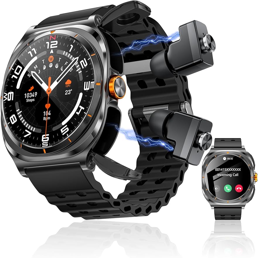 ZJX Smartwatch with Earbuds, 2-in-1 Sports Watch with Pedometer, 1.53-inch Rugged Fitness Watch, Calorie, Sleep Monitor, Heart Rate Monitor, 100+ Exercise Modes for iOS and Android