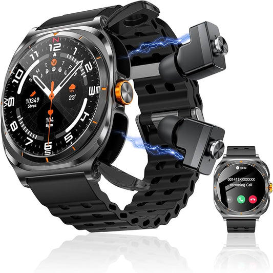 ZJX Smartwatch with Earbuds, 2-in-1 Sports Watch with Pedometer, 1.53-inch Rugged Fitness Watch, Calorie, Sleep Monitor, Heart Rate Monitor, 100+ Exercise Modes for iOS and Android