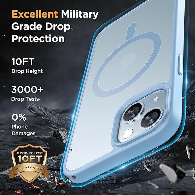 Miracase Magnetic for iPhone 15 Case (Compatible with MagSafe)（with 2X Screen Protectors） Military-Grade Protection, Anti-Fingerprint Translucent Matte Phone Cover for iPhone 15 6.1 inch, Light Blue