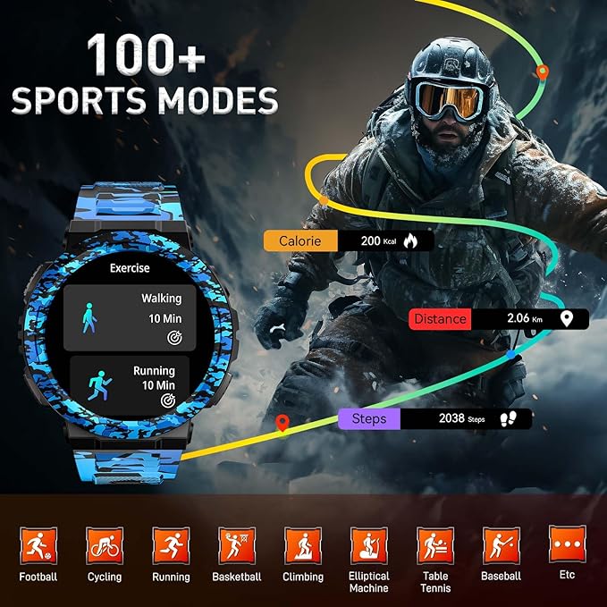 Military Smart Watches for Men (Answer/Make Calls) with LED Flashlight 3ATM Waterproof Smartwatch with 100+ Sports Modes 1.53" Fitness Tracker with Heart Rate Monitor for iPhone Android