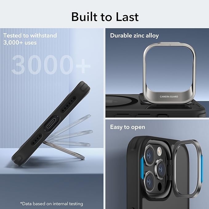 ESR for iPhone 15 Pro Max Case, Compatible with MagSafe, Military-Grade Protective Case, Built-in Stash Stand Phone Case, Scratch-Resistant Back Cover, Classic Series,Clear Black